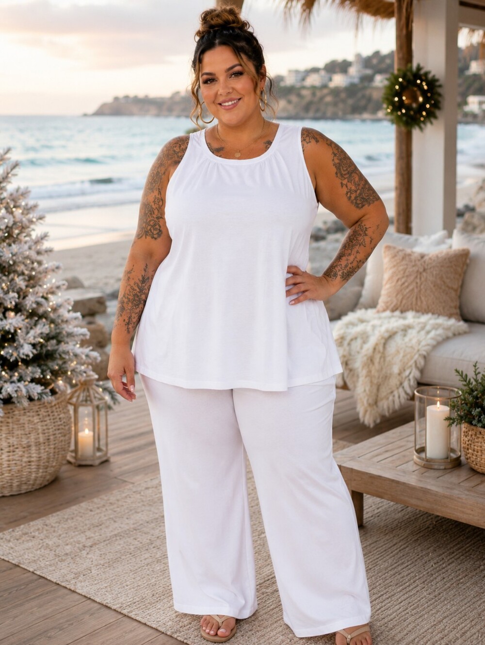 Draper's & Damon's 3X White Sleeveless Cotton Blend Tank Top Plus Size